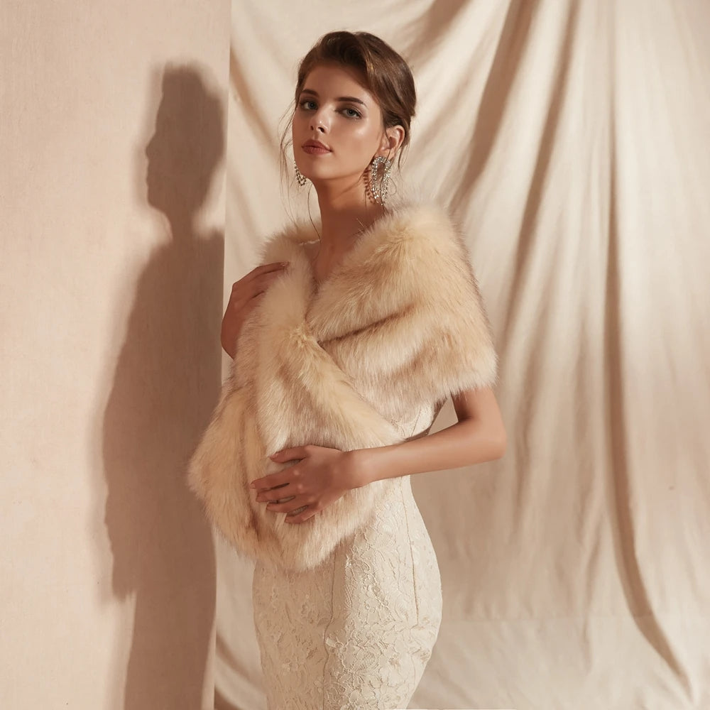 Women's Faux Fur Wrap Shawl - Shoulder Stole Cover Up