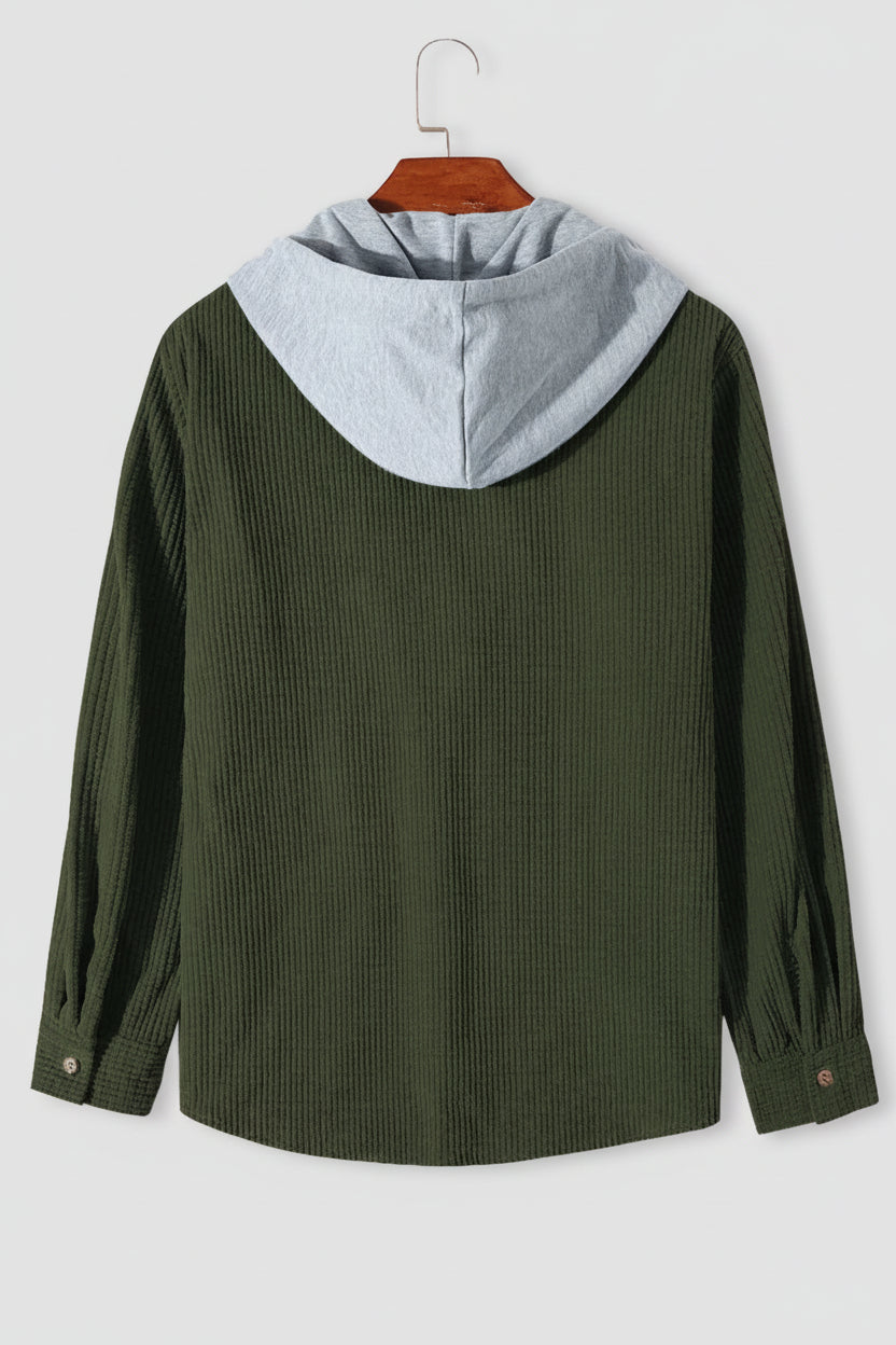 Men's Corduroy Hooded Overshirt - Button Front - Chest Pocket