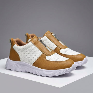 Women's Zip-Up Casual Sneakers - Colour Block Perforated Upper with Chunky Platform Sole