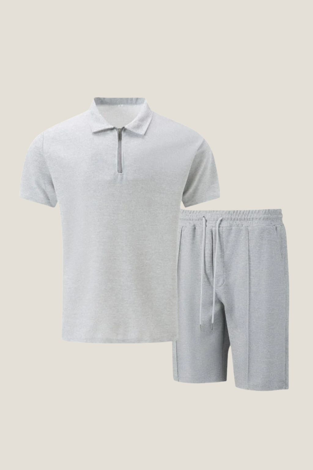 Men’s Short Sleeve Polo Shirt and Shorts Set with Zip Neck and Drawstring Waist