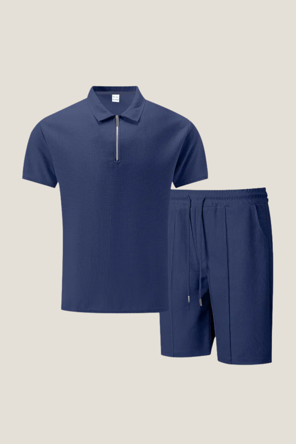 Men’s Short Sleeve Polo Shirt and Shorts Set with Zip Neck and Drawstring Waist