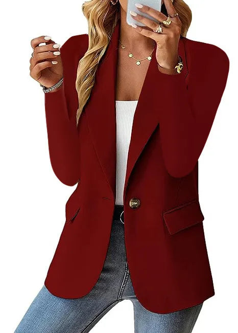 Women’s Single Button Blazer - Long Sleeve Tailored Jacket with Notch Lapel