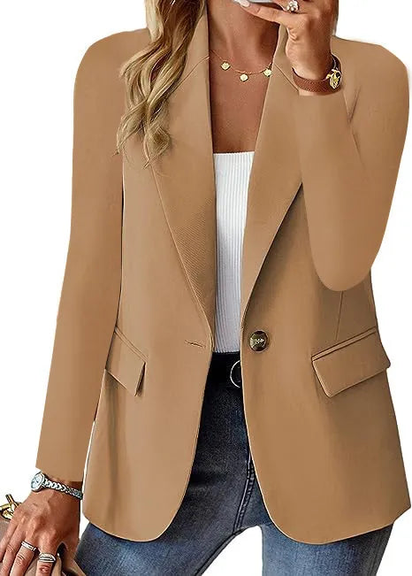 Women’s Single Button Blazer - Long Sleeve Tailored Jacket with Notch Lapel