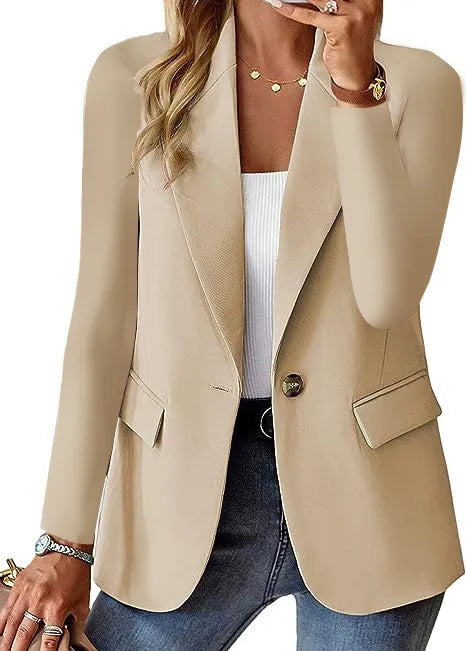 Women’s Single Button Blazer - Long Sleeve Tailored Jacket with Notch Lapel