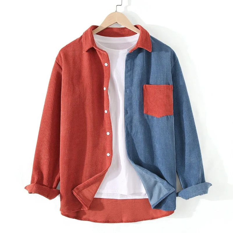 Men's Long Sleeve Shirt - Colour Block Button-Up Collar