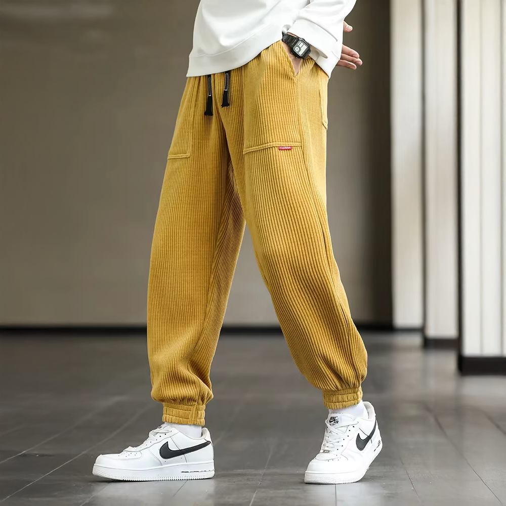 Men's Cargo Pants - Ribbed Jogger with Elasticated Waist - Patch Pockets and Cuffed Ankles