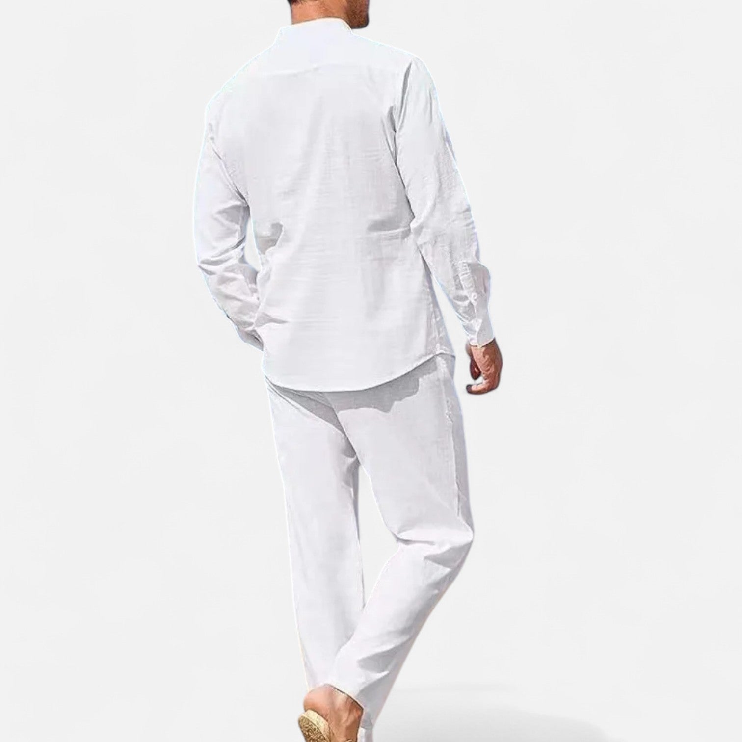 Men's Linen Long Sleeve Button-Down Shirt Two Piece Set