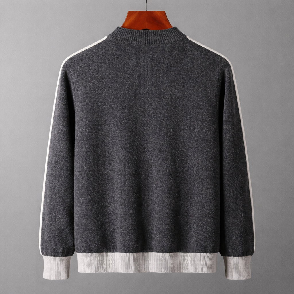 Men's Cardigan - Zip Up Knit Jumper with Colour Block Panels and Ribbed Cuffs