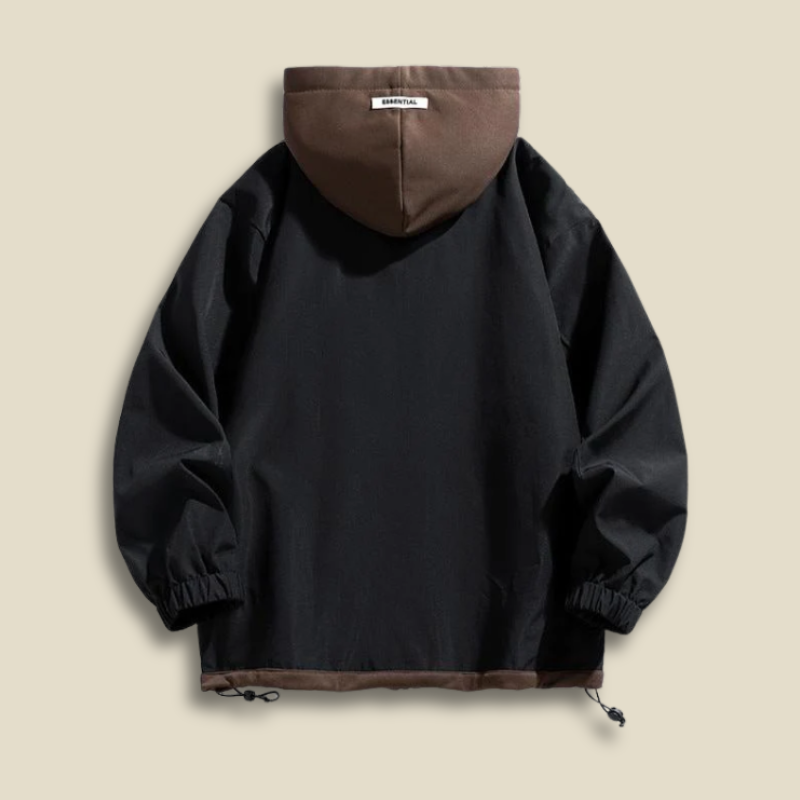 Men’s Oversized Hooded Jacket – Layered Zip Front Coat with Drawstring Hem and Front Pockets