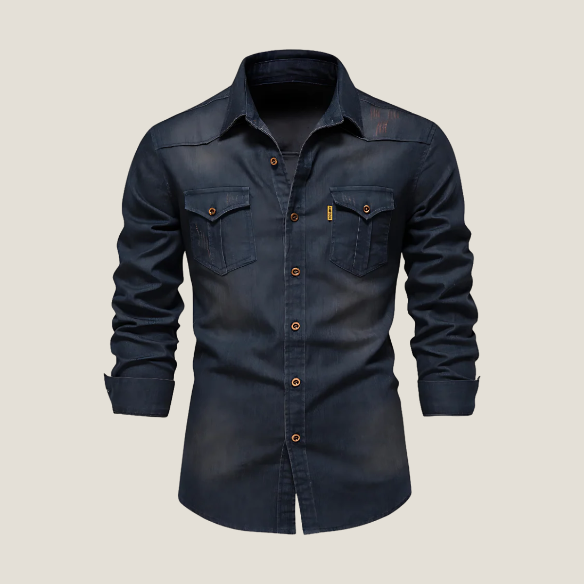 Men's Denim Shirt - Long Sleeve Button Up - Dual Chest Pockets