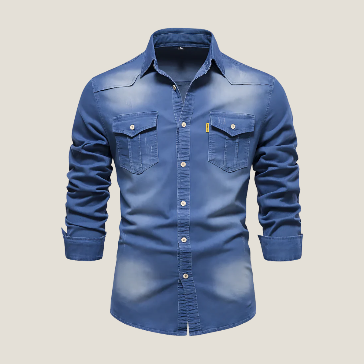 Men's Denim Shirt - Long Sleeve Button Up - Dual Chest Pockets