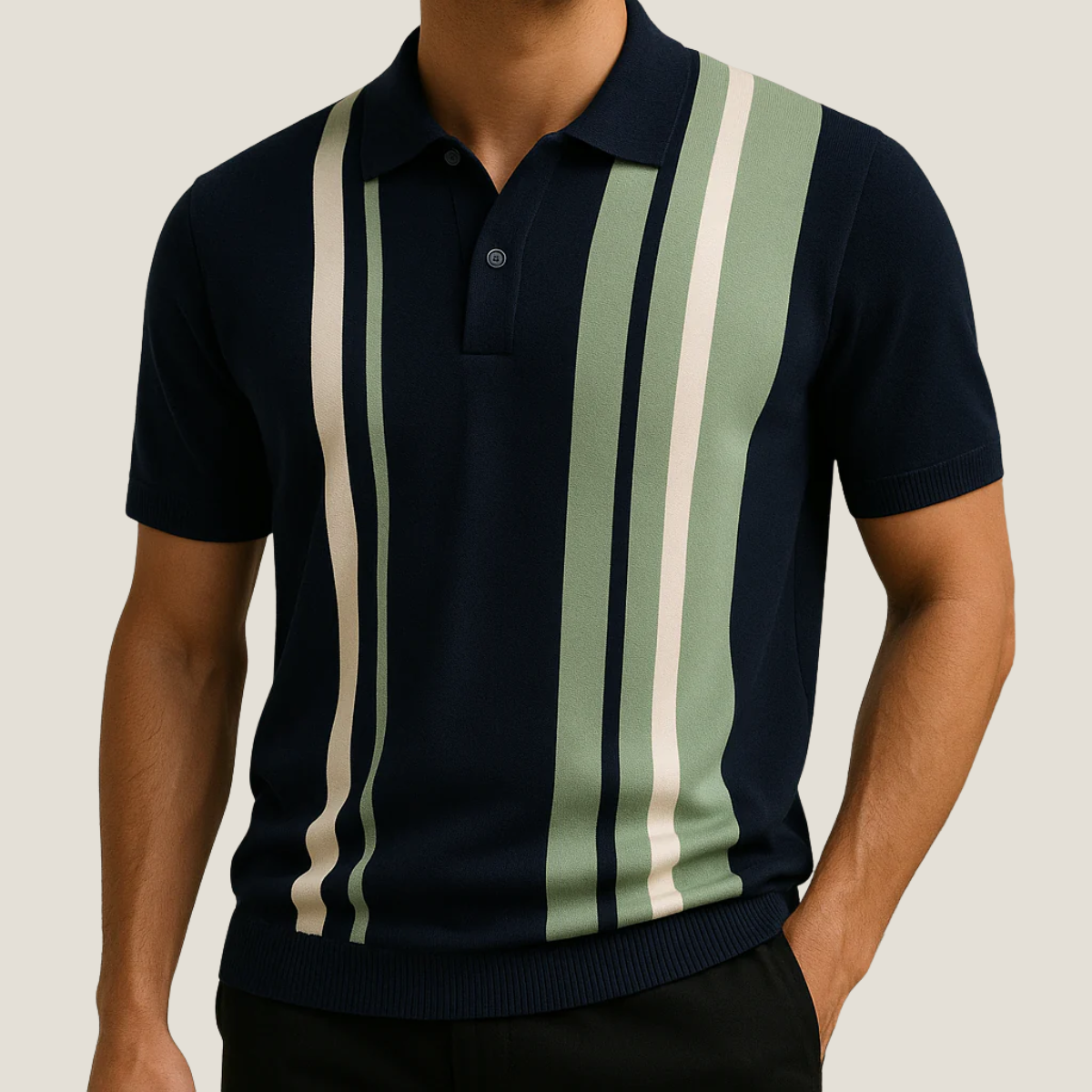 Men's Knit Polo Shirt - Vertical Stripe - Short Sleeve - Slim Fit