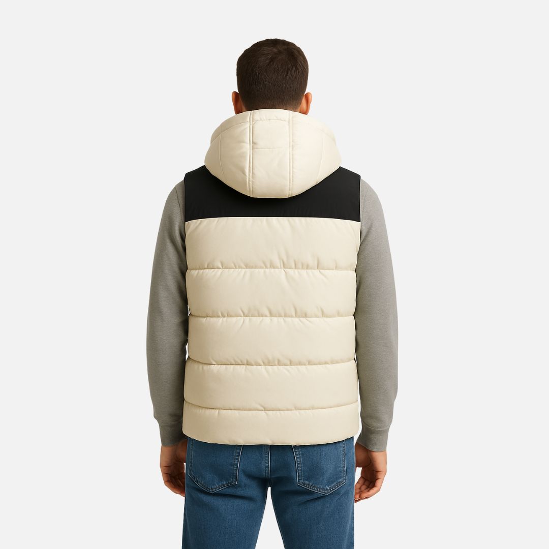 Men's Padded Hooded Vest - Full Zip - Contrast Panel