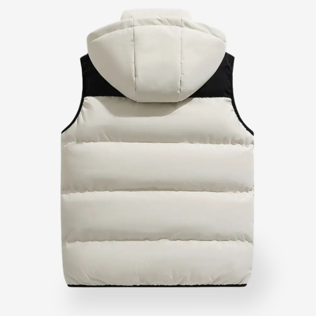 Men's Padded Hooded Vest - Full Zip - Contrast Panel