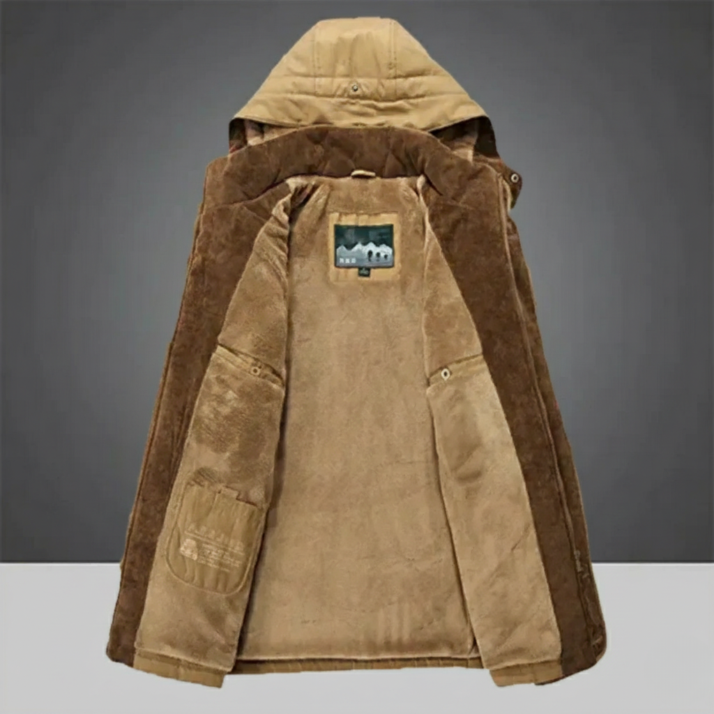 Men's Hooded Parka Jacket with Fleece Lining - Detachable Hood - Multi-Pocket - Winter Style