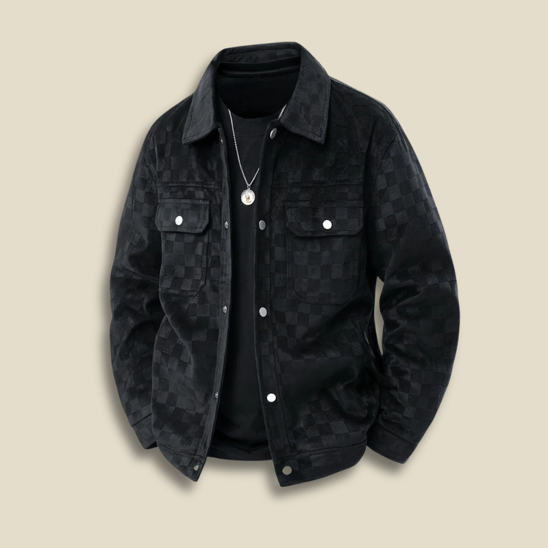Men’s Check Pattern Jacket – Button Front Collared Shirt Jacket with Flap Chest Pockets