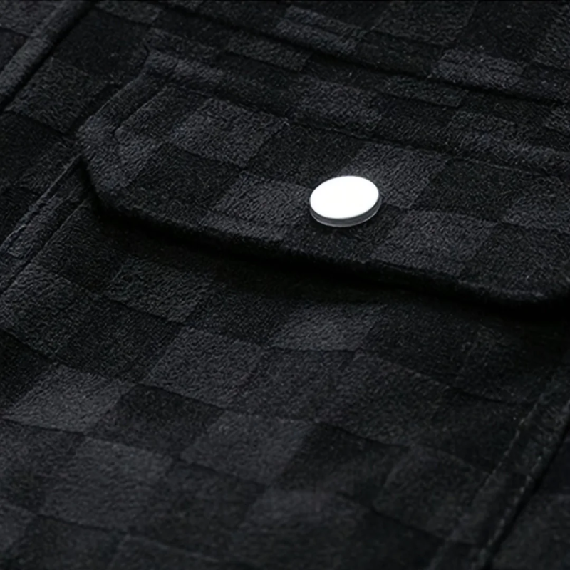 Men’s Check Pattern Jacket – Button Front Collared Shirt Jacket with Flap Chest Pockets