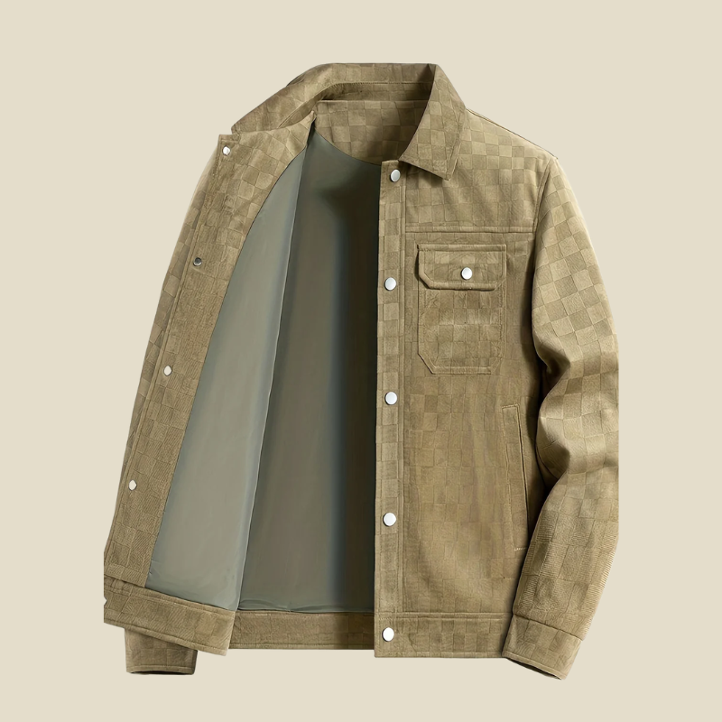 Men’s Check Pattern Jacket – Button Front Collared Shirt Jacket with Flap Chest Pockets