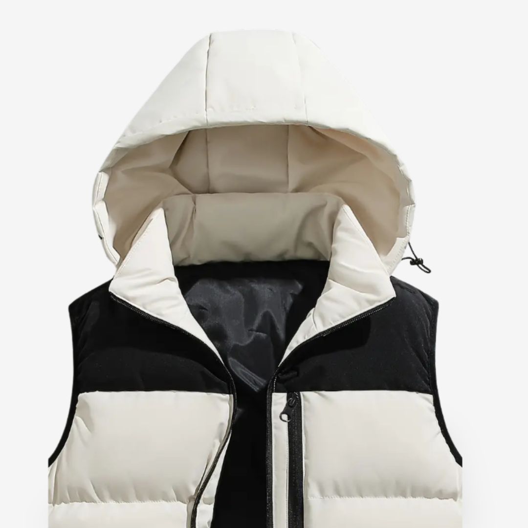 Men's Padded Hooded Vest - Full Zip - Contrast Panel