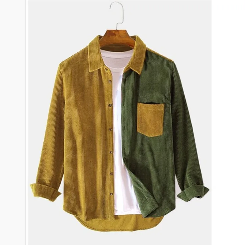 Men's Long Sleeve Shirt - Colour Block Button-Up Collar