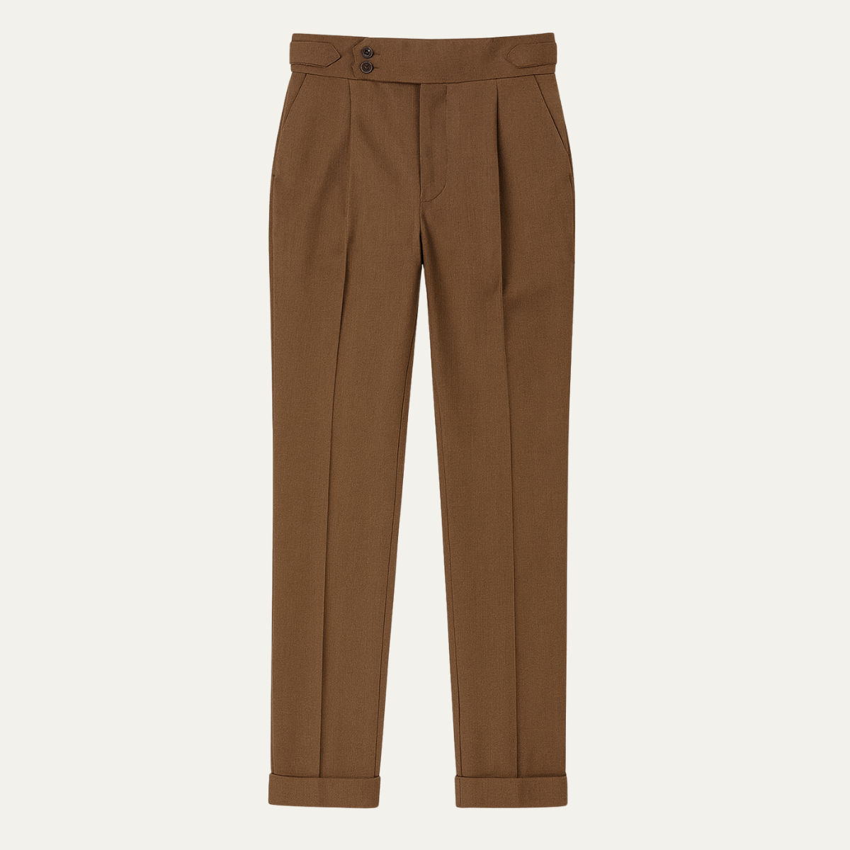 Men's Dress Pants - High Waist Slim Fit with Double Button - Pleated Front and Turn-Up Cuffs