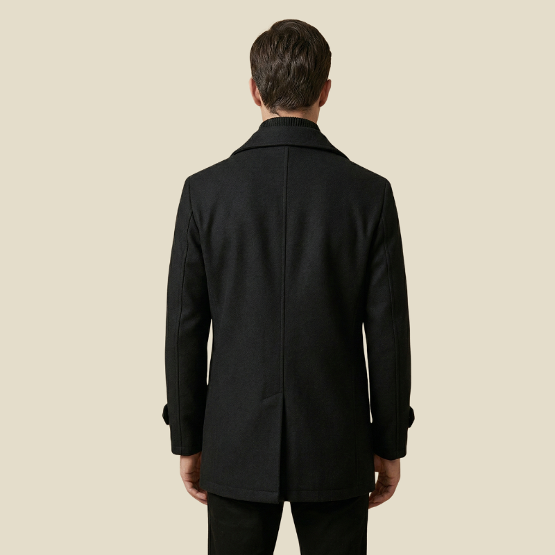 Men's Single Breasted Coat with Knit Inner Collar - Button Front - Lined