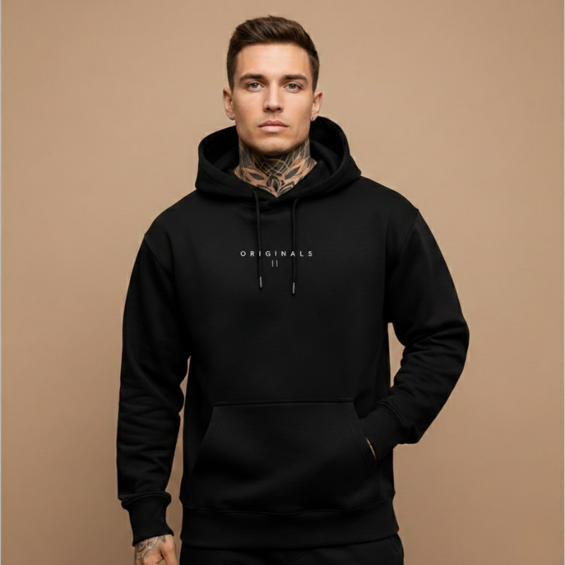 Men's Oversized Pullover Hoodie with Letter Print - Kangaroo Pocket - Casual Style
