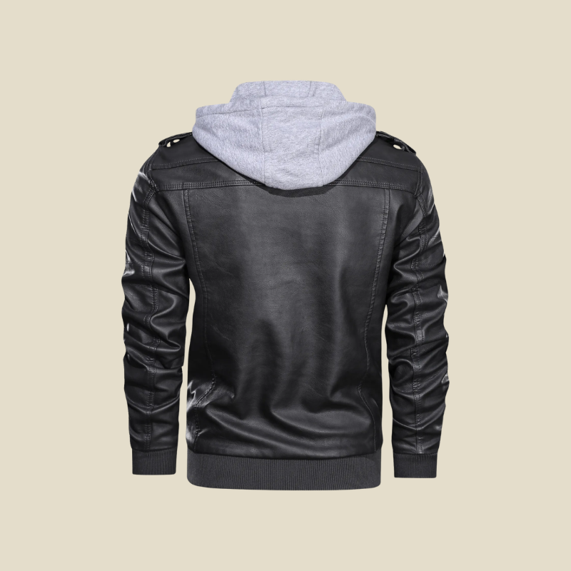 Men's Bomber Jacket - Hooded Biker Style with Multi-Zip Pocket Detail