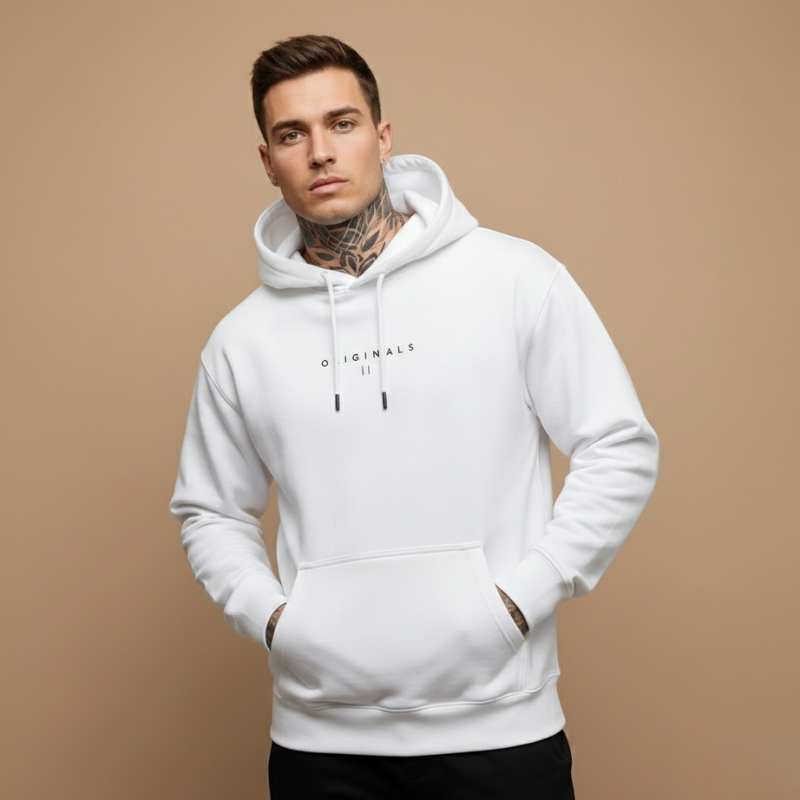 Men's Oversized Pullover Hoodie with Letter Print - Kangaroo Pocket - Casual Style