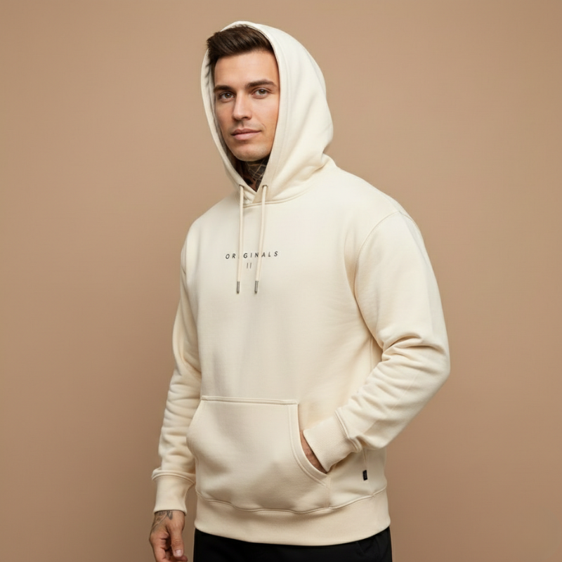 Men's Oversized Pullover Hoodie with Letter Print - Kangaroo Pocket - Casual Style