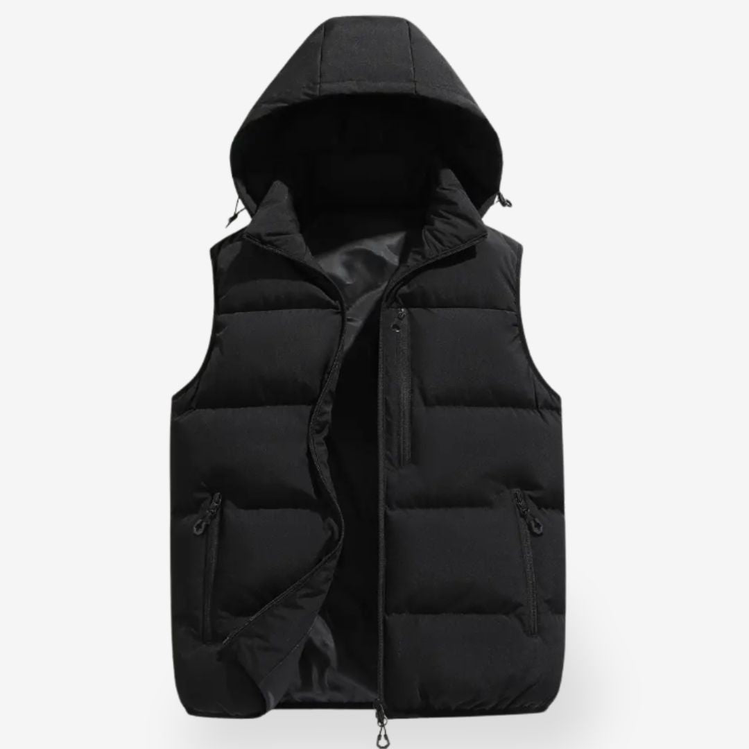 Men's Padded Hooded Vest - Full Zip - Contrast Panel
