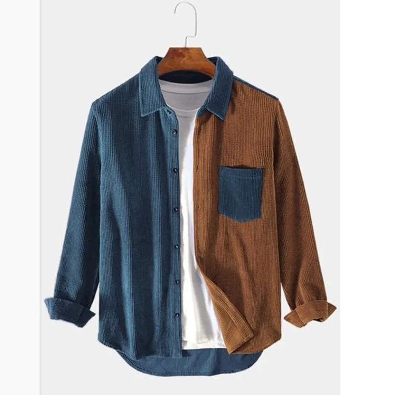 Men's Long Sleeve Shirt - Colour Block Button-Up Collar