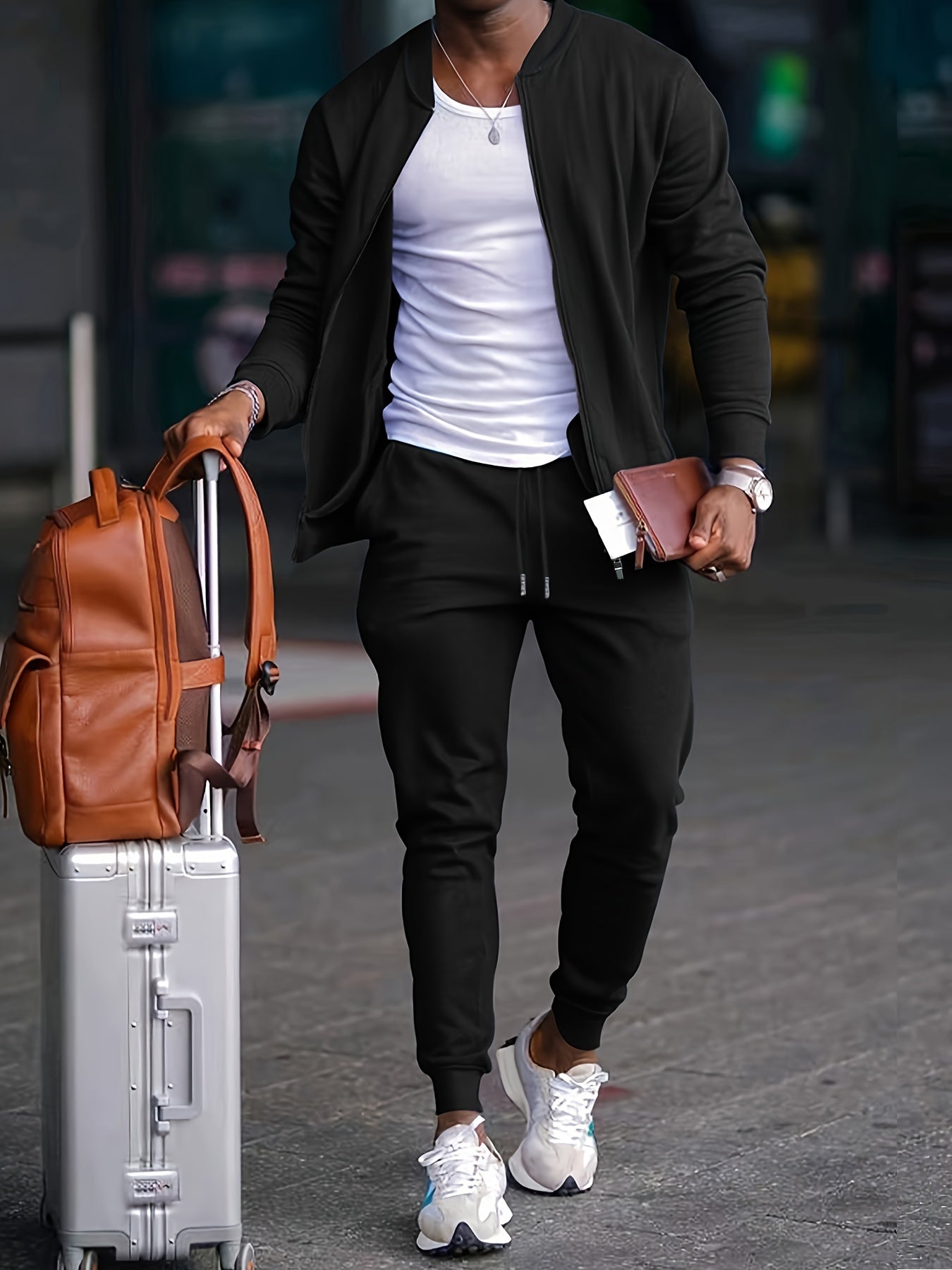Men's Two Piece Tracksuit Set - Bomber Jacket and Jogger Pants