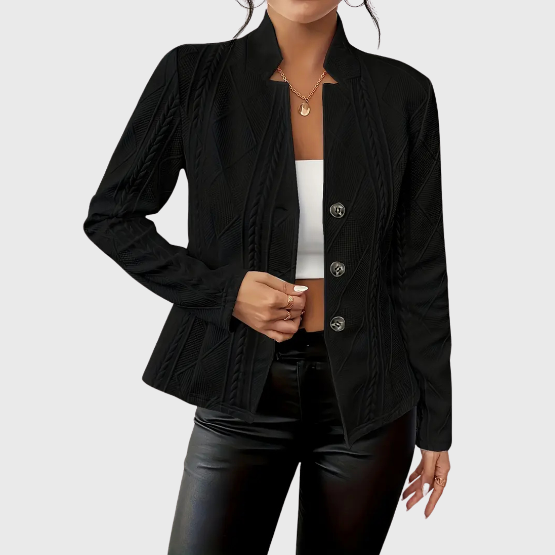 Women’s Slim Button-Front Blazer – Textured Structured Tailored Fit