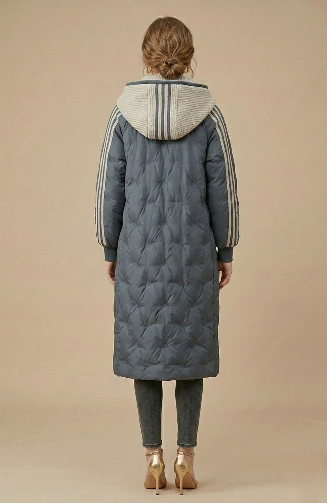 Women's Quilted Longline Puffer Coat - Diamond Quilt - Snap Button - Hooded