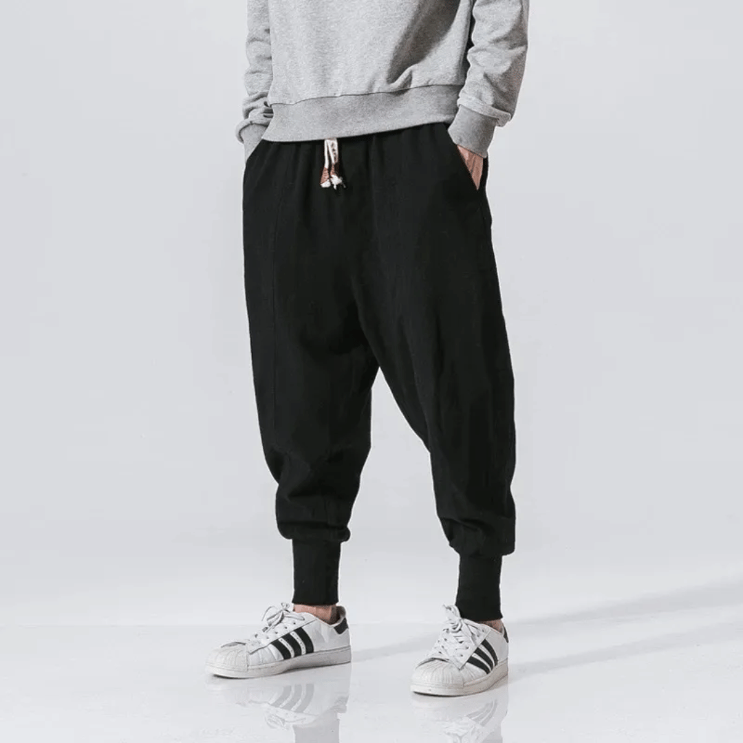 Men's Cotton Harem Pants - Drop Crotch - Ribbed Cuffs