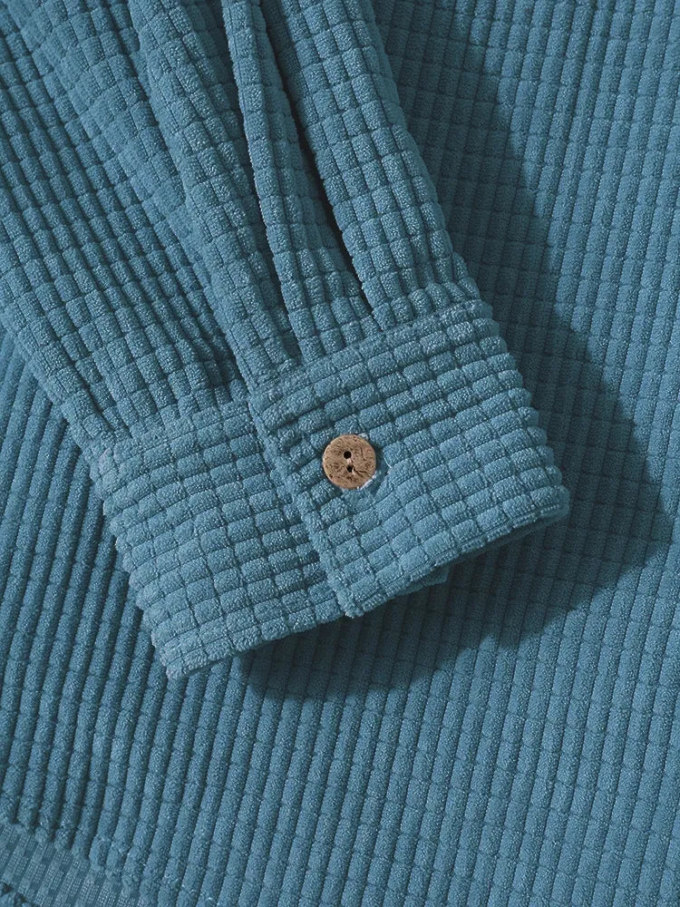 Men's Corduroy Hooded Overshirt - Button Front - Chest Pocket