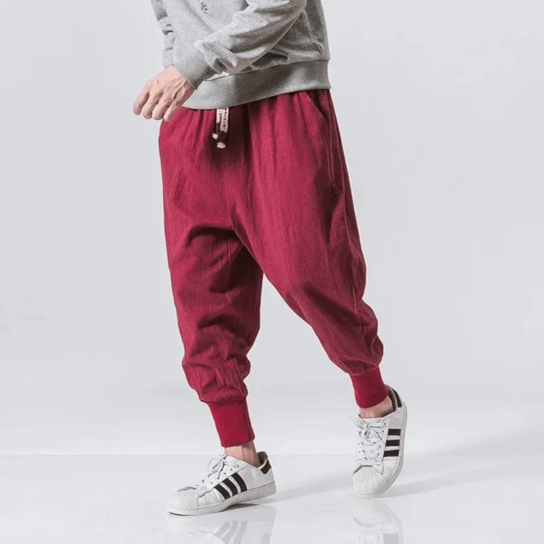 Men's Cotton Harem Pants - Drop Crotch - Ribbed Cuffs