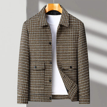 Men's Houndstooth Blazer - Single Breasted Jacket with Notched Lapel and Lined Interior