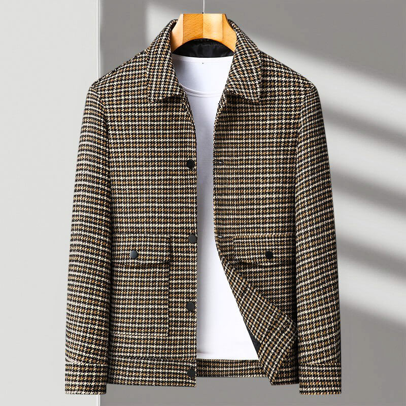 Men's Houndstooth Blazer - Single Breasted Jacket with Notched Lapel and Lined Interior