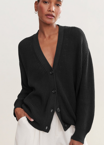 Women’s V Neck Button Cardigan - Long Sleeve Textured Knit Sweater