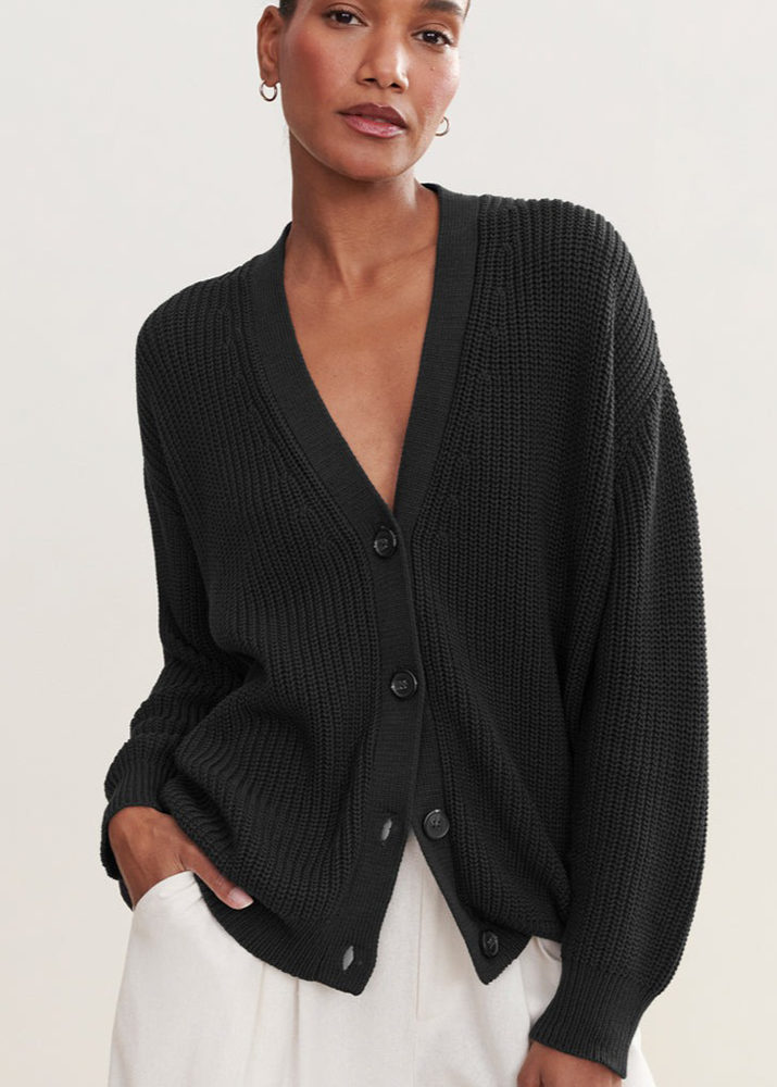 Women’s V Neck Button Cardigan - Long Sleeve Textured Knit Sweater