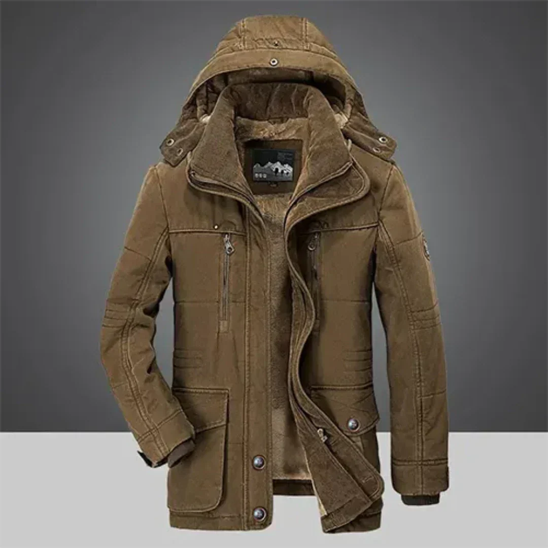 Men's Hooded Parka Jacket with Fleece Lining - Detachable Hood - Multi-Pocket - Winter Style