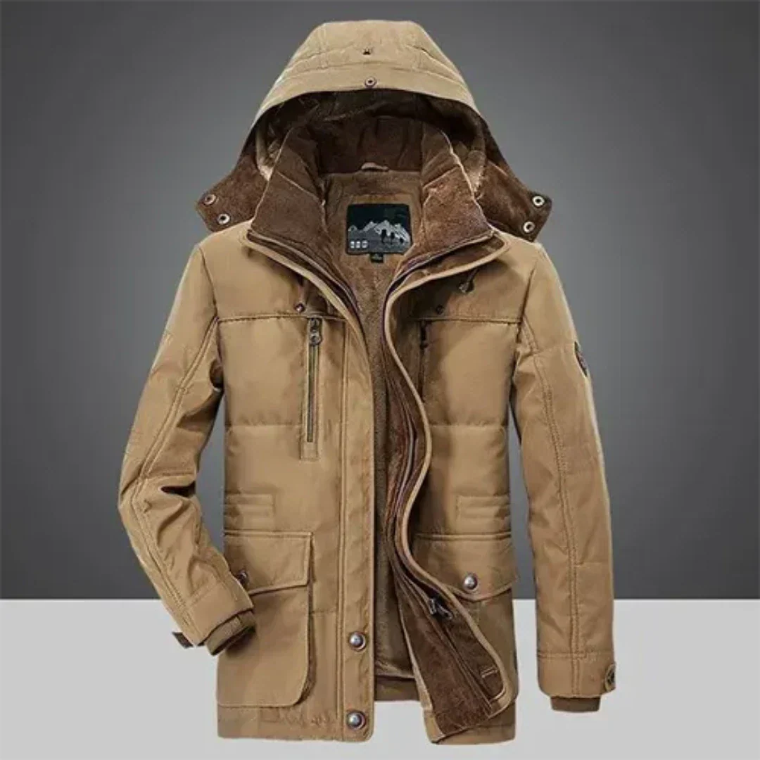 Men's Hooded Parka Jacket with Fleece Lining - Detachable Hood - Multi-Pocket - Winter Style