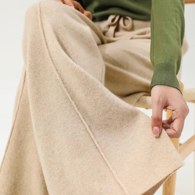 Women’s Wide Leg Drawstring Trousers with Elastic Waistband and Straight Cut