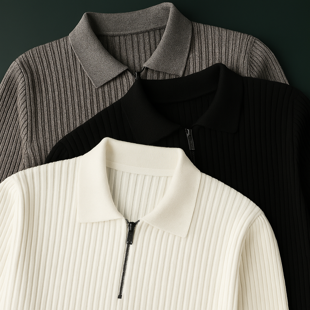 Men’s Ribbed Half-Zip Jumper – Collared Structured Knit