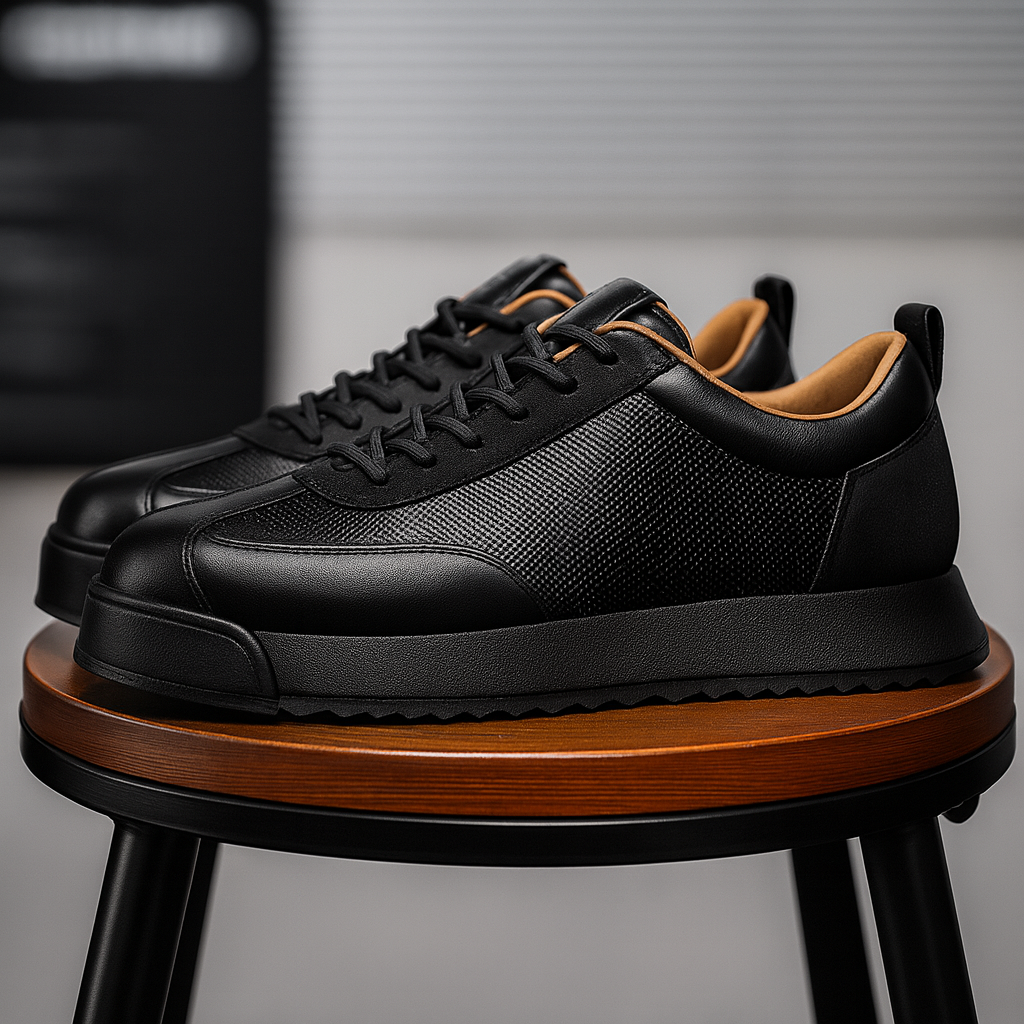 Men’s Low-Top Sneakers – Textured Panel Lace-Up Trainers