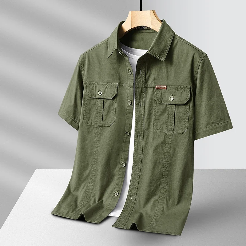 Men's Short Sleeve Button Up Shirt - Dual Chest Pockets - Casual