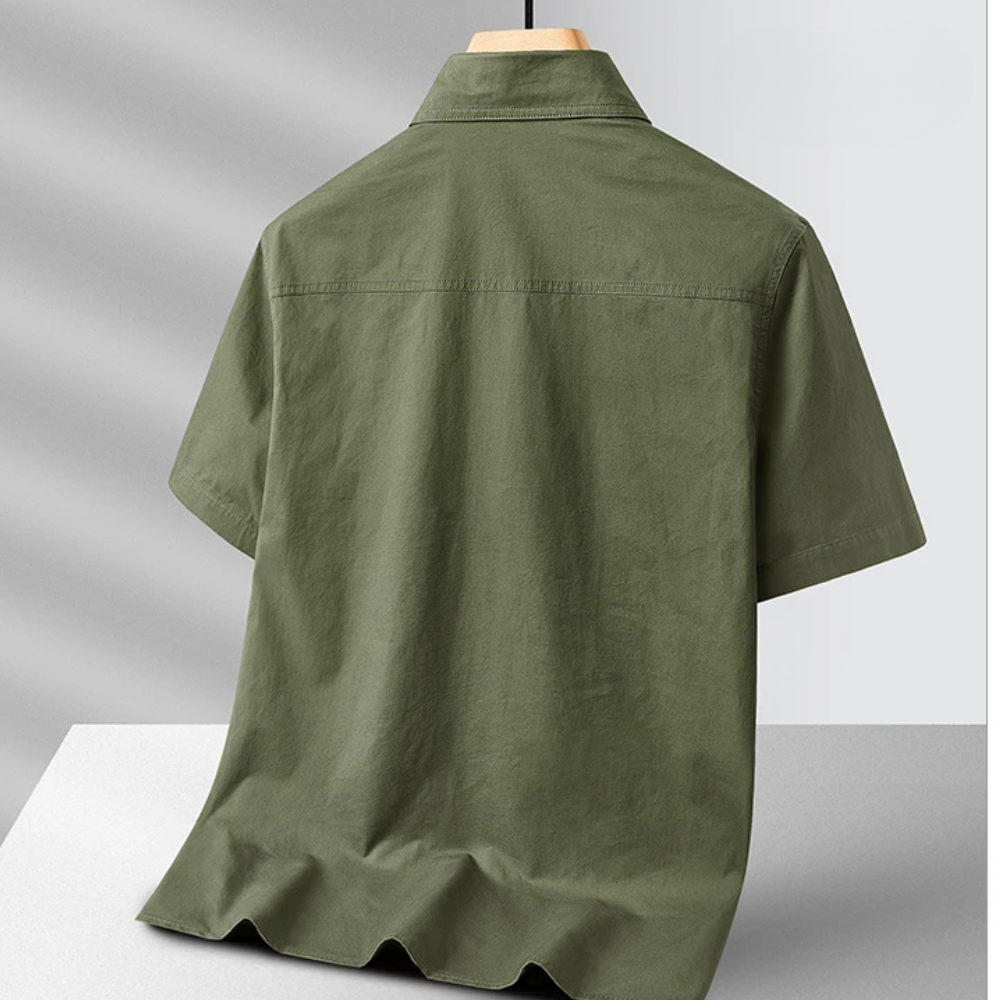 Men's Short Sleeve Button Up Shirt - Dual Chest Pockets - Casual