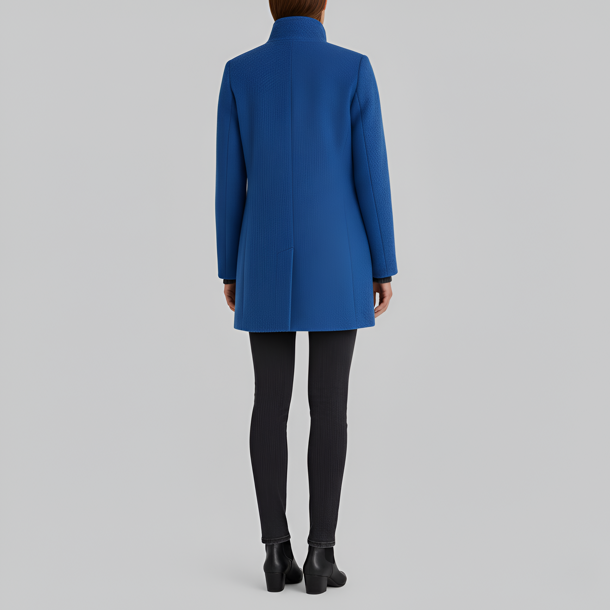 Women's Stand Collar Single-Breasted Midi Coat with Patch Pockets - Structured - Winter Style